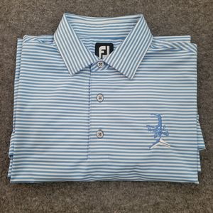FootJoy Polo Golf Shirt Mens Size L Blue White Golf Striped Embroidered Logo